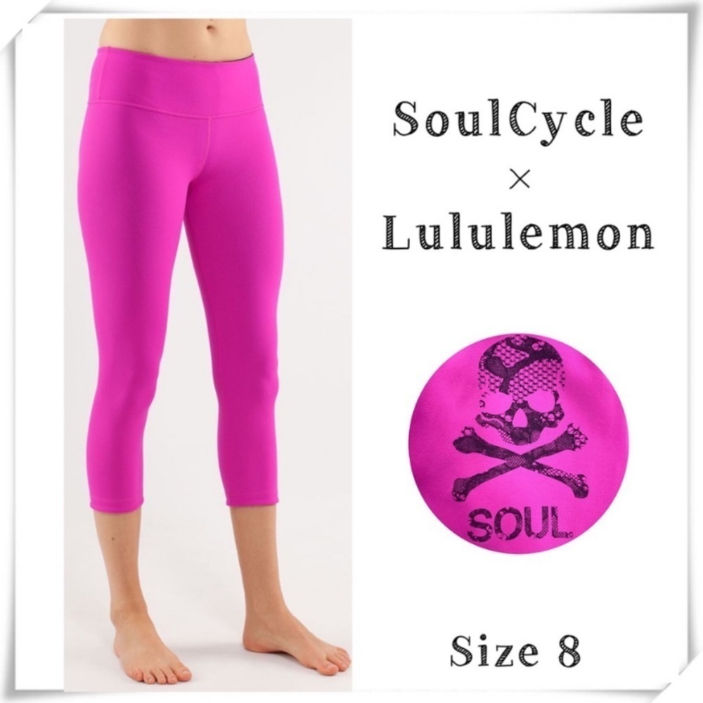 LULULEMON SoulCycle Skull Logo Crop Leggings in Hop Pink Size 8